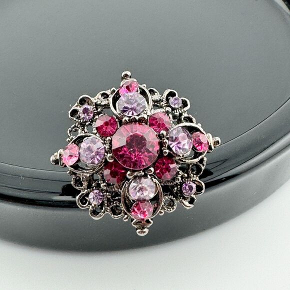 Vintage Purple Pink Crystal Rhinestone Cluster Starburst Fashion Ring Adjustable - Picture 1 of 8